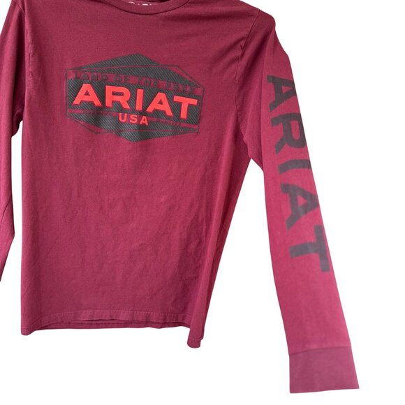 Ariat Mens Burgundy Long Sleeve  T-Shirt - Medium USA Logo Cotton - Picture 4 of 7